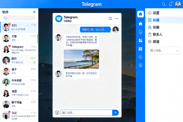 官方Telegram电脑中文版主界面全览图 - 展示聊天列表、对话窗口和侧边栏功能区域