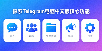 探索Telegram电脑中文版核心功能一览频道封面图 - 展示软件核心功能模块图示
