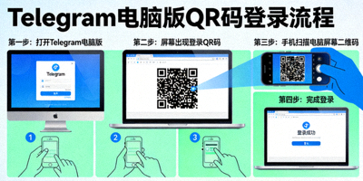 Telegram电脑版QR码登录流程示意图 - 手机扫描电脑屏幕上的二维码