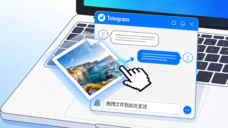 Telegram电脑版拖拽文件功能演示 - 将图片从桌面拖入聊天窗口