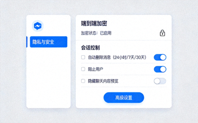 Telegram电脑版隐私与安全设置中心详细界面 - 展示端到端加密和会话控制选项