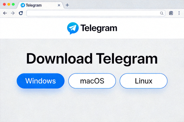 Telegram官方网站下载页面截图 - 显示Windows、macOS和Linux系统的下载按钮
