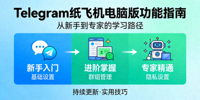 Telegram纸飞机电脑版从入门到精通功能指南频道封面图 - 展示从新手到专家的学习路径图